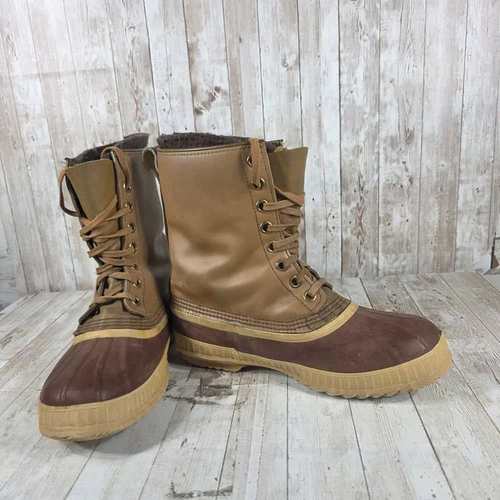 Sorel Premium Kaufman‎ Mens 9 Vintage Winter Duck Boots Made in Canada Tan Brown